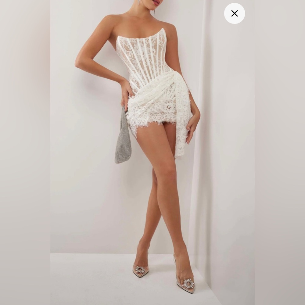NWT HEIRESS BEVERLY HILLS WHITE LACE CORSET MINI DRESS